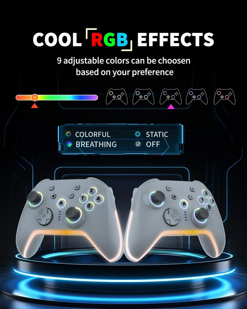 Bcofo Wireless Mobile Game Controller for iOS/iPhone/Android/Cell Phone/Switch/Laptop, Gaming Gamepad with Phone Clip for Gamers, Hall Effect Triggers, Wired PC Control, with RGB LED Lighting/Vibration/6-Axis Gyro/Turbo (White) - Image 2